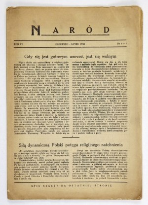 NARÓD. [Warszawa. Unia i Stronnictwo Pracy]. 8. brosz. R. 4, nr 6/7: VI-VII 1943. s. 23, [1].