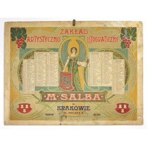 [KALENDARZ ścienny]. SALBA M., Zakład Artystyczno-Litograficzny w Krakowie. [Kalendarz na rok]...