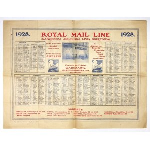 [KALENDARZ ścienny]. ROYAL Mail Line, Centrala na Polskę. [Kalendarz na rok] 1928.