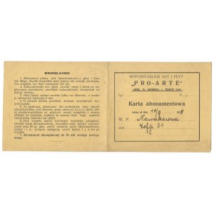 [KARTA abonamentowa]. PRO-ARTE, Wypożyczalnia nut i płyt, Lwów. Karta abonamentowa ważna od dnia 10/9 1935 [...].