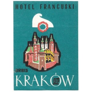 [NAKLEJKI hotelowe]. Zbiór 5 hotelowych naklejek bagażowych z Krakowa. Lata 60.-70. XX w.?