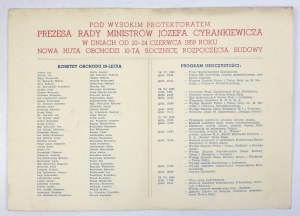 10 LAT Nowej Huty 23. VI. 1949-1959. Zaproszenie [...]. Kraków, VI 1959. [Podp.]...