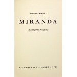 JACEWICZ Alfons - Miranda. (Pamiętnik więźnia). London 1962. B. Świderski. 8, s. [2], 143, tabl. 4. opr. oryg. pł.,...