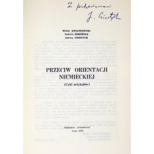Przeciw opcji niemieckiej. 1978. Z dedykacją J. Giertycha