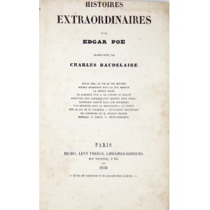 POE E. A. - Histoires extraordinaires. 1856. by Poe in Baudelaire's translation.