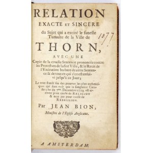 [TUMULT toruński]. Dwie rzadkie prace poświęcone wydarzeniom toruńskim w 1724.