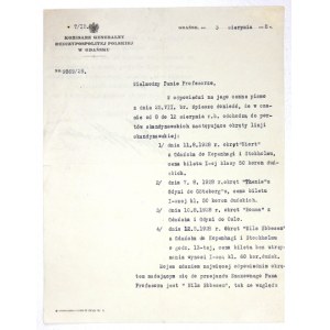 [GDAŃSK, Freie Stadt]. Getippter Brief von Henryk Strasburger, Generalkommissar der Republik Polen, 1928.