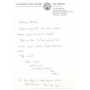 [HERBERT Zbigniew]. Zbiór 10 listów i kart pocztowych z lat 1970-1977, wysyłanych z Los Angeles, Knoppen,...