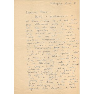 [MICIÑSKA Anna]. Two manuscript letters dated. 12 July and 11 September 1974 in Zakopane.