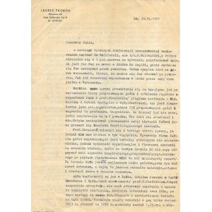 [PROROK Leszek]. Maszynopisowy list Leszka Proroka i cztery pisane przezeń odręcznie karty pocztowe z 1971 i 1976.