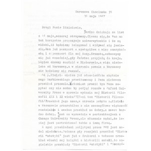 [TATARKIEWICZ Władysław]. List maszynopisowy Władysława Tatarkiewicza z 31 V 1967, podpisany odręcznie i drukowana karta...