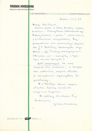 [TUROWICZ Jerzy]. Trzy odręczne listy Jerzego Turowicza, dat. 26 II, 30 III i 15 V 1976 w Krakowie.