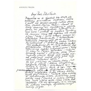 [WAJDA Andrzej]. Handwritten letter regarding the film adaptation of Smugi cienia, dated. 6 X 1975 in Albena.