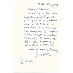 [WOŹNIAKOWSKI Jacek]. Two handwritten letters by Jacek Woźniakowski, dated. August 23, 1976 in Osie and September 14, 1976 in Warsaw.