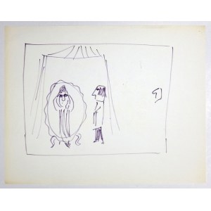 Drawing by Slawomir Mrożek, Before the Mirror, circa 1992.