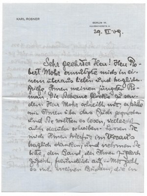 [ROSNER Karl]. List rękopiśmienny austriackiego pisarza Karla Rosnera do nieznanego adresata,...
