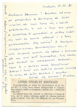Szymborska W. - Odręczny list z wyklejanką z 1981