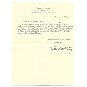 [WITTLIN Tadeusz]. Typescript letter from Tadeusz Wittlin to Zbigniew M. Legutko, with the sender's handwritten signature,...