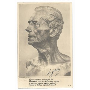 [SOLSKI Ludwik]. Podpis Ludwika Solskiego na fotograficznej reprodukcji rzeźby Alfonsa Karnego przedstawiającej aktora. ...