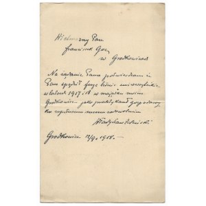 [ŻELEŃSKI Władysław]. Handwritten letter from Wladyslaw Zeleński to Franciszek Goc, dat....