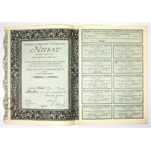 NITRAT, Chemische Werke, Aktiengesellschaft [...]. Fünf Inhaberaktien der ersten Ausgabe zu je 500 Mark.