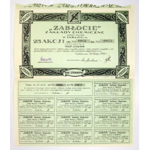 ZABLOCIE, Chemical Works, Joint Stock Company in Zablocki. 25 shares [...] in bearer form, Mkp. 25000 [...].