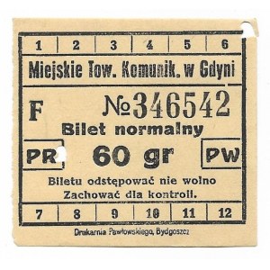 [GDYNIA]. Miejskie Tow. Komunik. w Gdyni. Bilet normalny. 60 gr. [przed 1939]. 5x5,...