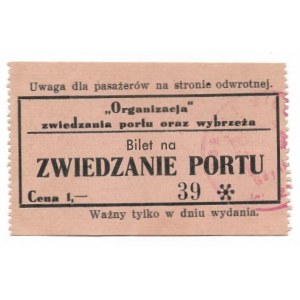 [GDYNIA]. Bilet na zwiedzanie portu. [1936-1939]. 4,5x7,1 cm.