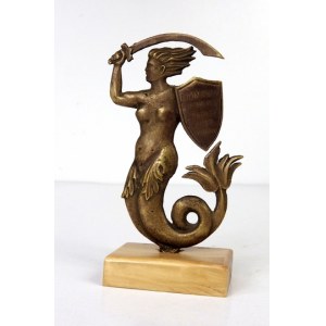 [NAHORNY Włodzimierz, Goldene Hybride - Auszeichnung bei JJ '68]. Bronzegussfigur einer Warschauer Meerjungfrau mit eingraviertem...