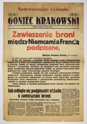 GONIEC Krakowski. 23 VI 1940. Zawieszenie broni między Niemcami a Francją podpisane