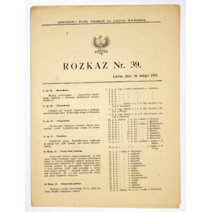 ORDER No. 39: 14 II 1919 - Zuteilung von Nummern für Infanterieregimenter.