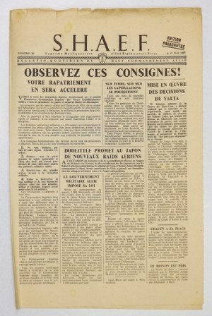 S.H.A.E.F. Pismo codzienne Nacz. Dowództwa Sojuszniczego. 3 numery z 1945.