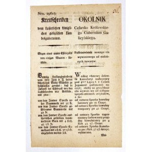OKÓLNIK, Galizien, Ausfuhrzoll auf Baumwolle. 1804.