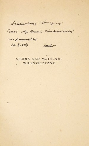 PRÜFFER Jan - Studia nad motylami Wileńszczyzny. Study on the Butterflies of the Vilna District. Toruń 1947. Tow....