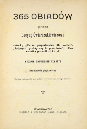 ĆWIERCZAKIEWICZOWA L. – 365 obiadów. 1923.