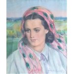 Aleksander Dobrowolski, portret kobiety w chuście, pastel