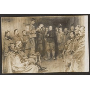 Pocztówka wg rysunku nieznanego autora z żołnierzami w oflagu.