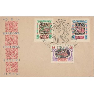 Koperta FDC Dni Krakowa.Trzy znaczki i stempel 1955 r.
