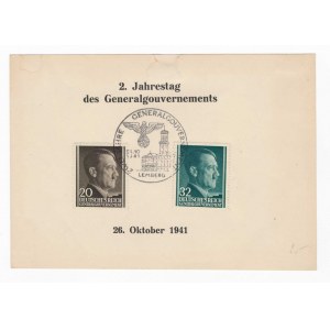 Dwa znaczki GG Oraz stempel okolicznościowy Lemberg(Lwów) 26.10.1941.