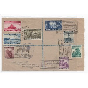 Koperta z obiegu z serią 8 emigracyjną znaczków.