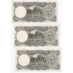 China 3 x 5 Dollars 1936 With Consecutive Numbers