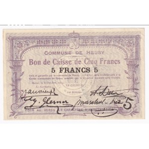 Belgium Commune De Heusy 5 Francs 1914