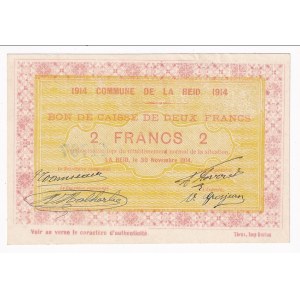 Belgium Commune De La Reid 2 Francs 1914