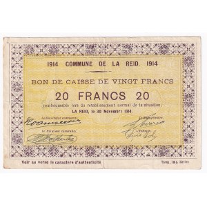 Belgium Commune De La Reid 20 Francs 1914