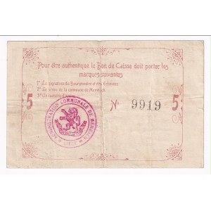 Belgium Commune De Membach 5 Francs 1914