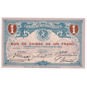 Belgium Commune De Montzen 1 Franc 1914