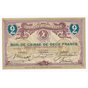 Belgium Commune De Montzen 2 Francs 1914