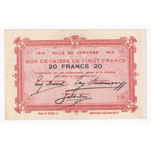 Belgium Ville De Verviers 20 Francs 1914