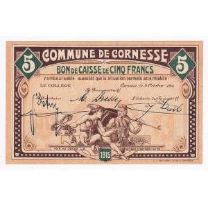Belgium Commune De Cornesse 5 Francs 1915