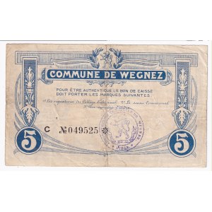 Belgium Commune De Wegnez 5 Francs 1915